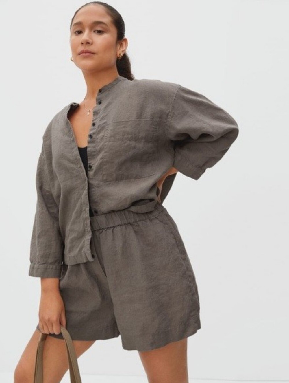 Everlane Linen Billow Blouse (M) and Matching Linen Short (L) Set In Abalone
